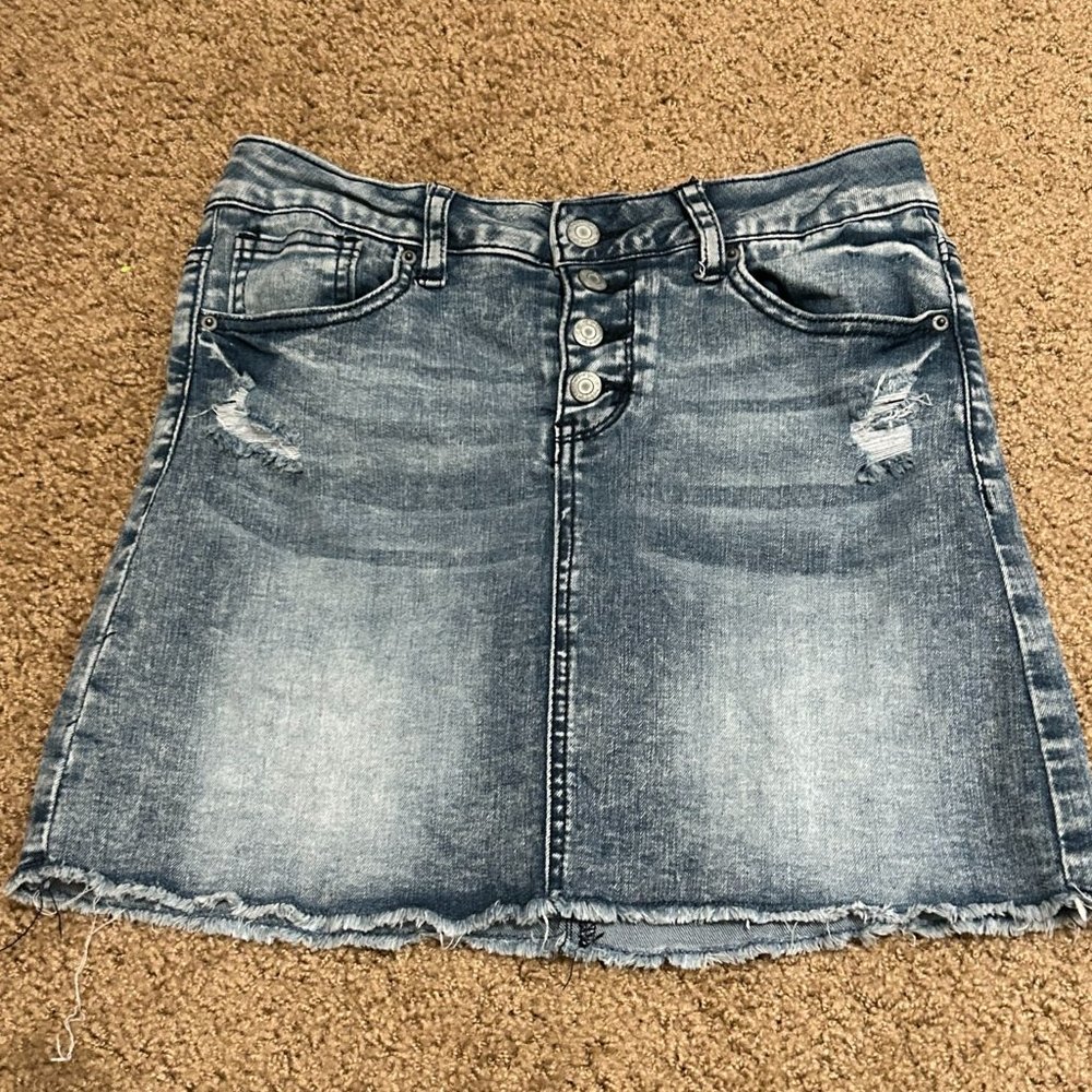 Distressed denim skirt